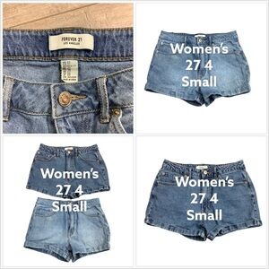 2 Pairs Womens Forever 21 Small 4 27 Shorts Shortie Jeans Denim Navy Blue Cotton